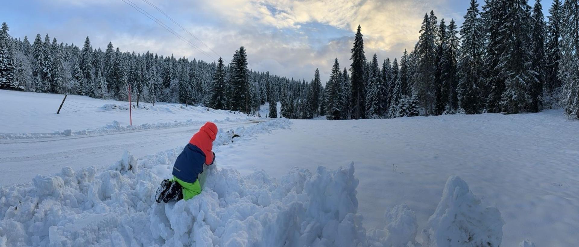 Neige forêt val de travers activité hiver famille Les Cernets