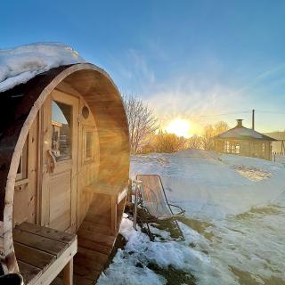 Sauna sous la neige