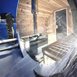 Sauna sous la neige