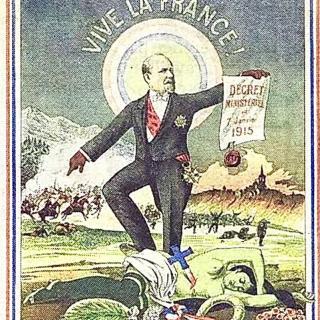 Affiche française ancienne sur l'interdiction de l'absinthe illustrant l'histoire liée au Val de Travers 