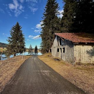Lac des Taillères paysage du Jura suisse au Val-de-Travers avec forêt et montagne