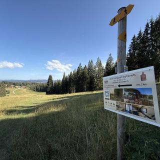 Chemin de randonnée GTJ, GR5, balade dans la nature aux Cernets en direction de l'Hôtel Restaurant dans le Val-de-Travers